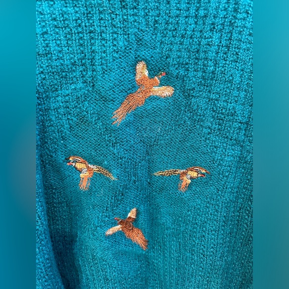 Pendleton Vintage 90s Wool embroidered Pheasant Sweater teal size large - Picture 4 of 7